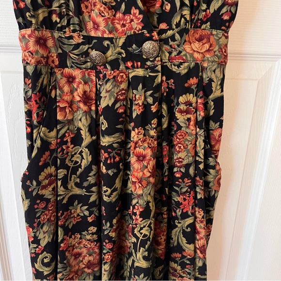 90s Floral Midi Dress V Neck Pockets - Picture 5 of 6
